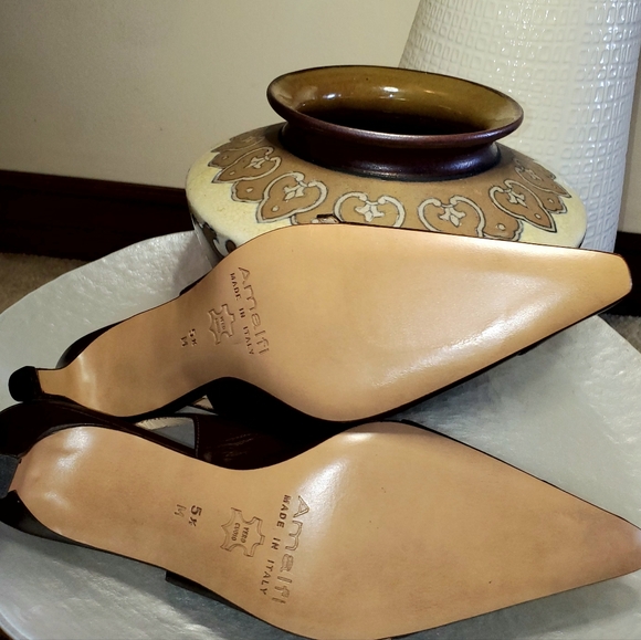 ✨️EUC✨️Amalfi Brown Leather Slingback Kitten Heels, Size 5 1/2M - Picture 6 of 8